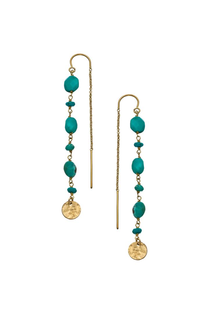 Heather Hawkins - Tiny Coin Gemstone Thread Thru Earrings