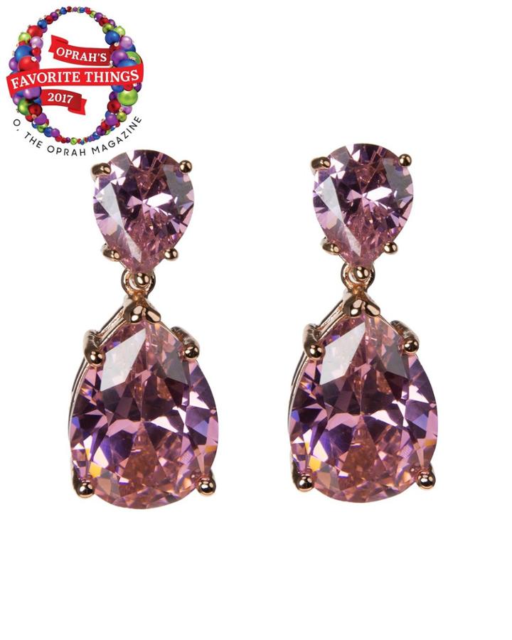 Cz By Kenneth Jay Lane - Pink Sapphire Double Drop Earrings