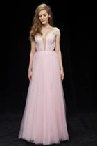 Angela And Alison - 81069 Deep V-neck A-line Dress