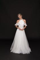 Glow By Colors - G754 High Halter Cutaway Lace A-line Gown