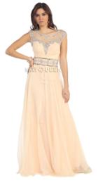 Lavish Illusion Chiffon A-line Gown With Cap Sleeves