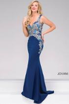 Jovani - Fitted Floral Embroidery Prom Dress 50250