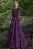 Janique - Lace Embellished Long Sleeve Bateau Neck Long A-line Gown 7516b