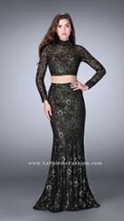 La Femme - Sheer Lace Illusion Long Sleeves Mermaid Evening Gown 24342