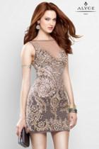 Alyce Paris - 1136 Gold Embroidered Tulle Sheath Dress