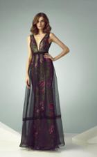 Beside Couture - Bc1226 Floral Pattern Deep V-neck Dress