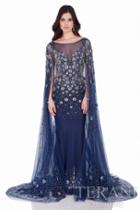 Terani Evening - Crystal Embellished Cape Detail Starry Night Evening Gown 1622gl1996
