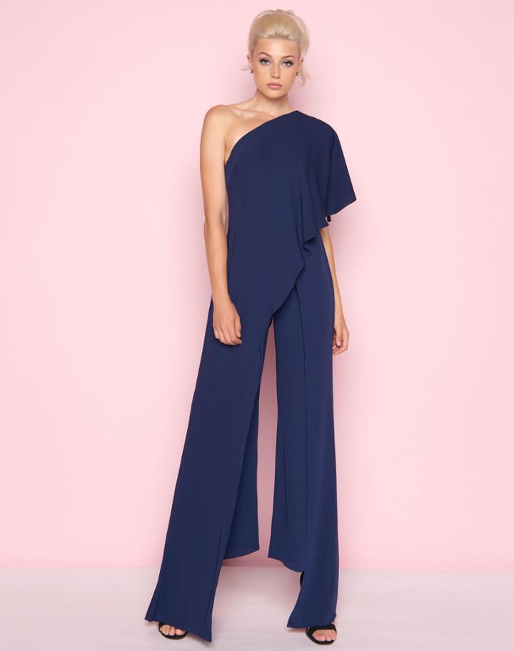 Mac Duggal - 25737l Draped Chiffon Asymmetrical Jumpsuit