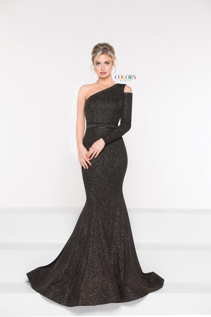 Colors Dress - 1990 Glitter Jersey One Shoulder Trumpet Dress