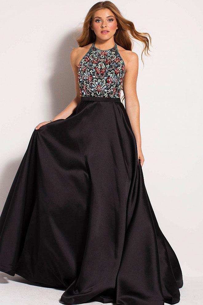 Jovani - 55129 Halter Beaded Mikado Prom Dress