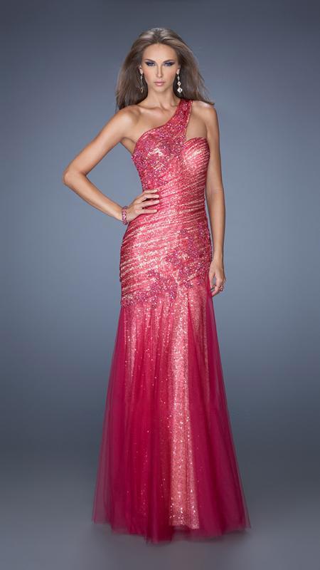 La Femme - Regal Asymmetrical Appliqued Mermaid Gown 19586