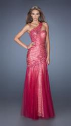 La Femme - Regal Asymmetrical Appliqued Mermaid Gown 19586