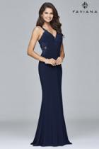 Faviana - S7999 Long Jersey V-neck Dress With Side Applique