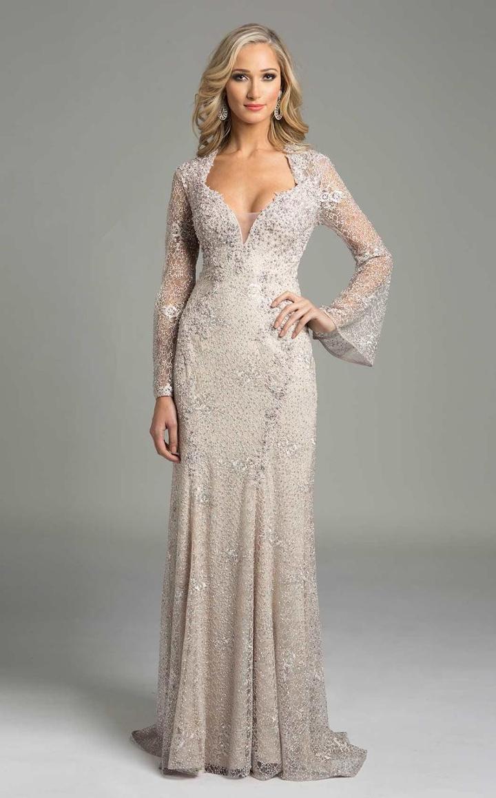 Lara Dresses - Long Sleeve V Neck Long Dress 33238