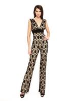 Sentimental Ny - Faux Leather Crochet Front V Neck Jumpsuit