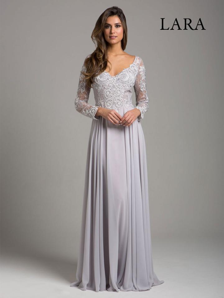 Lara Dresses - 29929 Sheer Long Sleeve Lace Appliqued A-line Gown