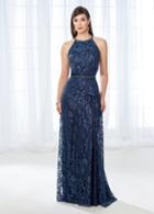 Cameron Blake - 118678 Halter Beaded Metallic Lace Evening Gown