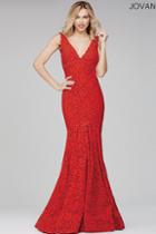 Jovani - Sleeveless Long Fitted Lace Dress 33050