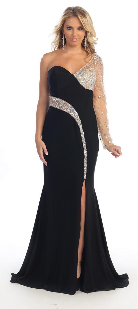 One Shoulder Illusion Sleeve Long Dress