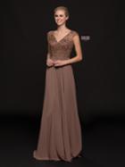 Marsoni By Colors - M219 Embellished V-neck Chiffon A-line Dress