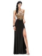 Dancing Queen - 9291 Halter Embellished Slit Evening Gown