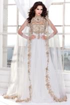 Shail K - Long Prom Dress With A Majestic Cape 4081