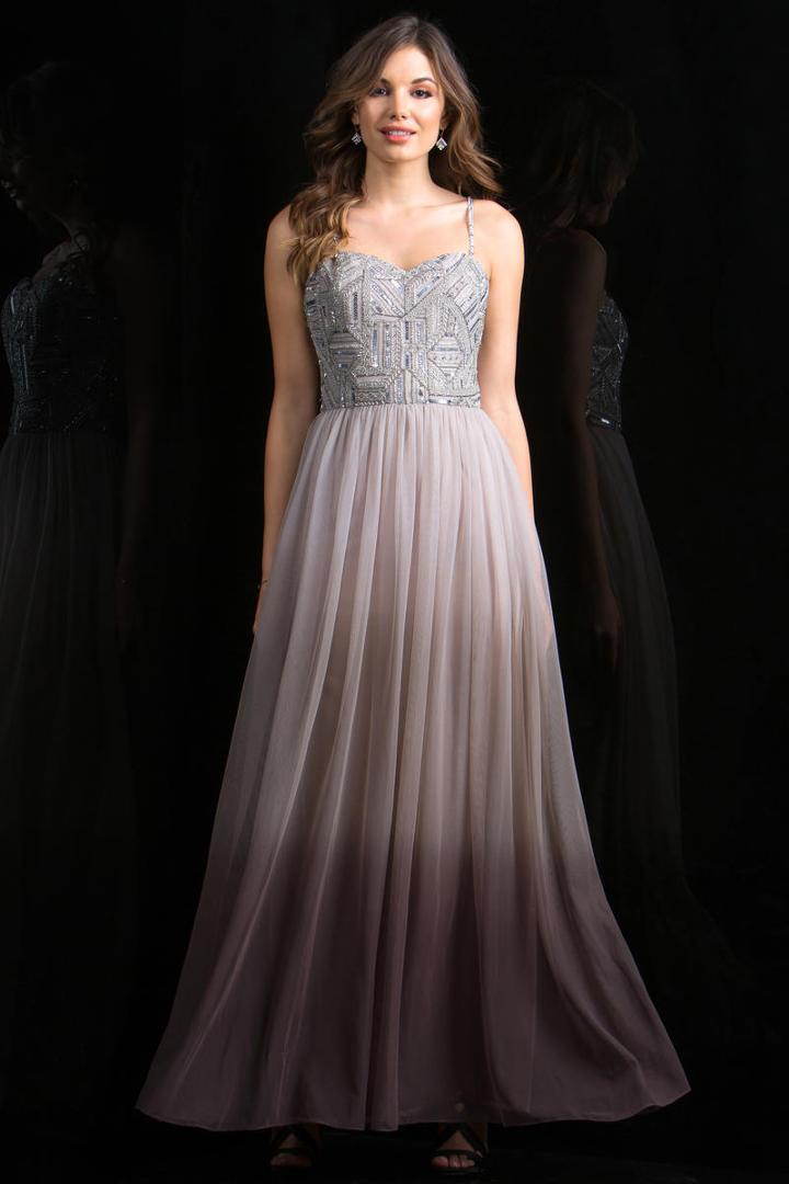 Scala - 48801 Strapless Beaded Bodice Chiffon A-line Gown