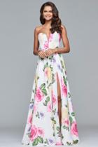 Faviana - S10046 Strapless Floral Print Chiffon Gown