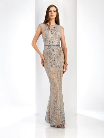 Clarisse - 4916 Illusion Jewel Neck Beaded Gown