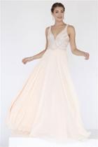 Jolene Collection - 18005l Beaded V-neck Fitted Chiffon Dress