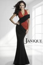 Janique - Two-tone V-neck Halter Ruched Evening Dress K6420