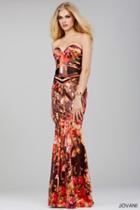 Jovani - Strapless Floral Print Mermaid Dress 29390