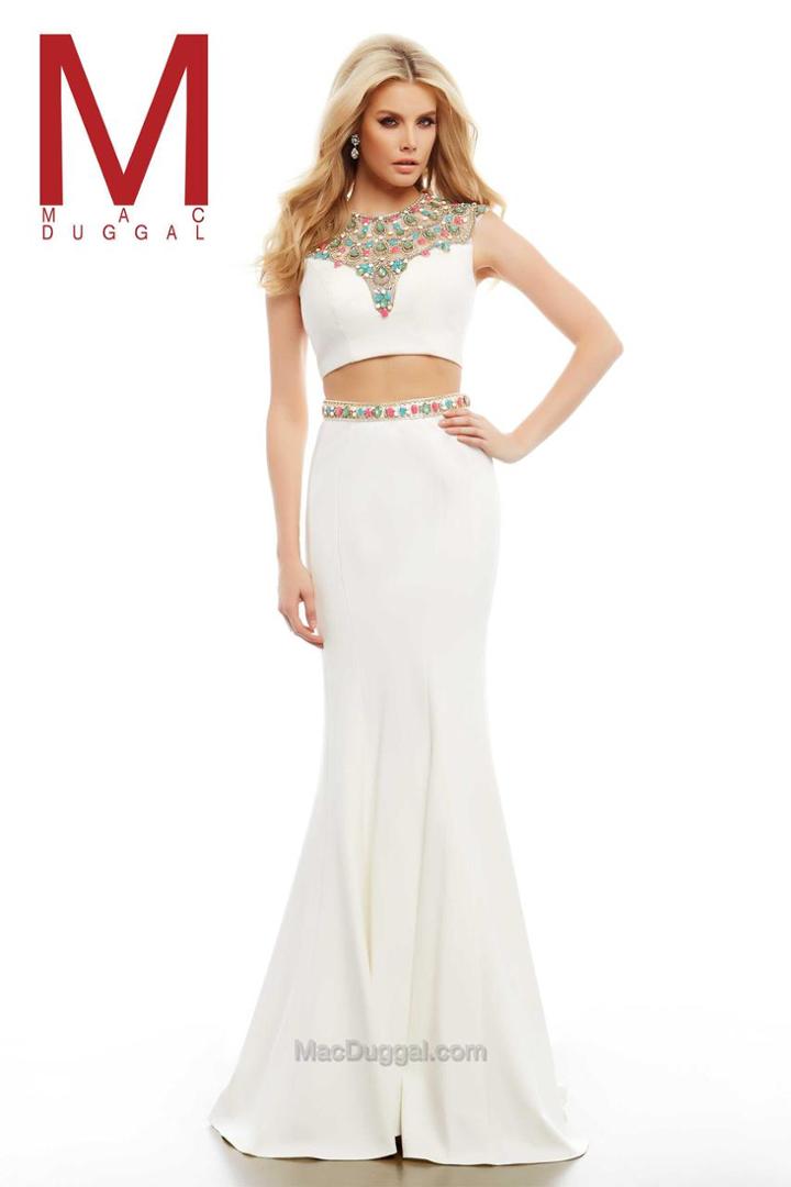 Cassandra Stone - 65409 High Neck Gown In White Multi
