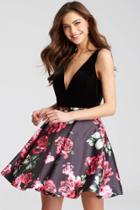 Jovani - Jvn54510 V-neck Floral Print Short Dress