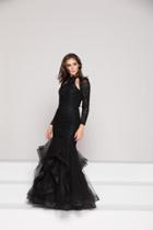 Glow By Colors - G789 Long Sleeve Lace Mermaid Dress