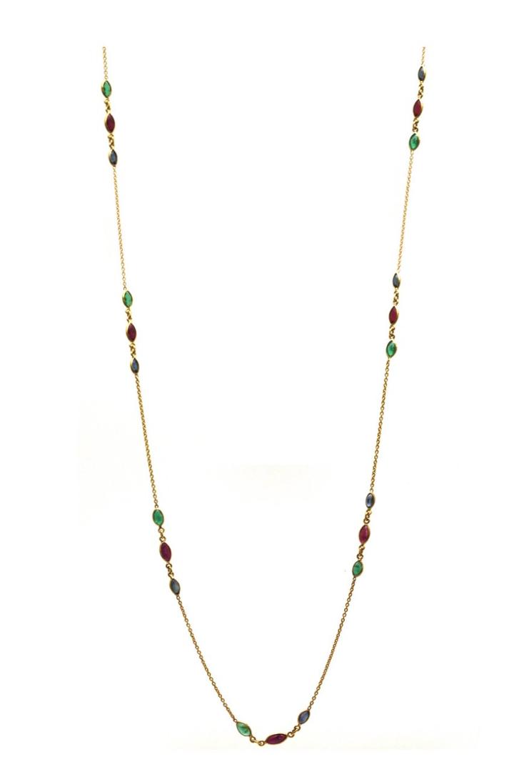 Tresor Collection - Emerald Ruby Sapphire Marquise Necklace In 18k Yg