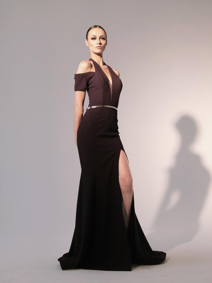 Nicole Bakti - 6794 Plunging Neck Trumpet Dress