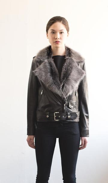 Labete - Labete - Moto Jacket With Grey Fur Collar 5892264517