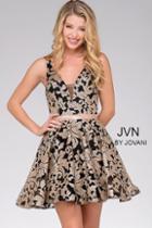Jovani - Sleeveless Deep V Neck Floral Sequined Short Party Dress Jvn47506