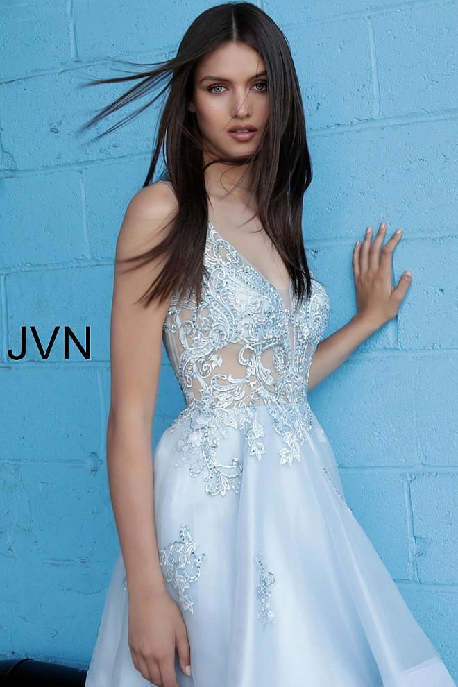 Jovani - Jvn62715 Beaded Embroidered Sheer A-line Cocktail Dress