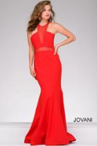 Jovani - Sheer Halter Neckline Semi-open Back Dress 45713