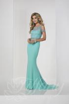 Tiffany Designs - 46116 Beaded Cold Shoulder Fitted Evening Gown