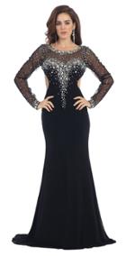 May Queen - Mq1176 Sheer Long Sleeved Bejeweled Gown