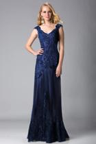 Feriani Couture - 18401 Embellished V Neck Lace Evening Gown
