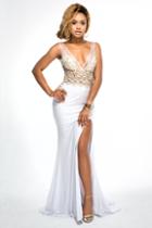 Brit Cameron - 16354 V-neckline Long Prom Dress With Beaded Bodice