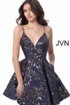 Jovani - Jvn61889 Floral Detailed Plunging V-neck Pleated A-line Dress