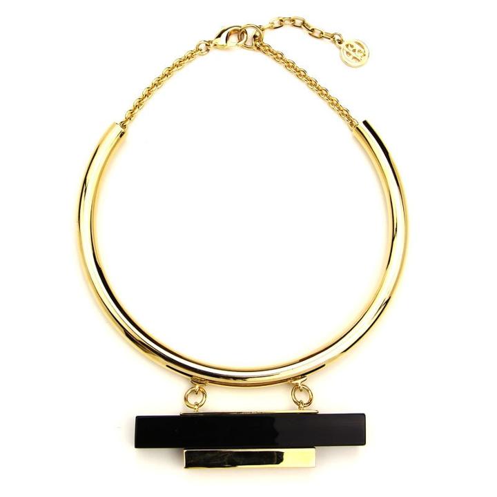 Ben-amun - Gold Collar Necklace With Black Resin And Gold Bar