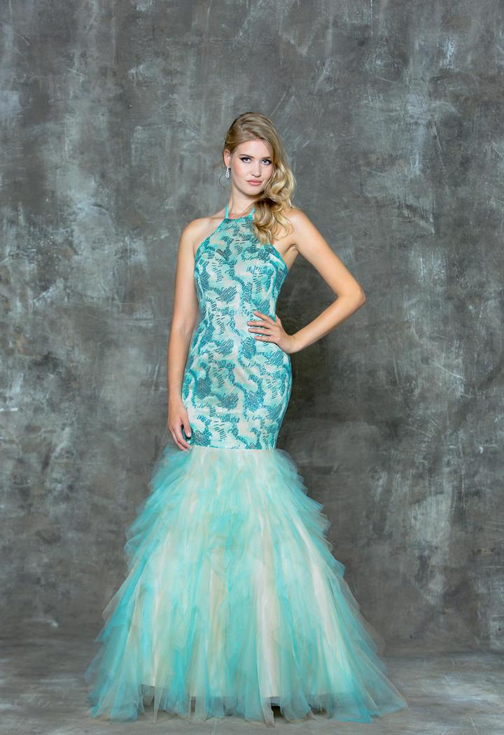 Glow By Colors - G684 Sequined Halter Mermaid Dress