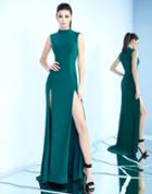 Ieena Duggal - 25034i High Neck Dual Slit Sheath Gown