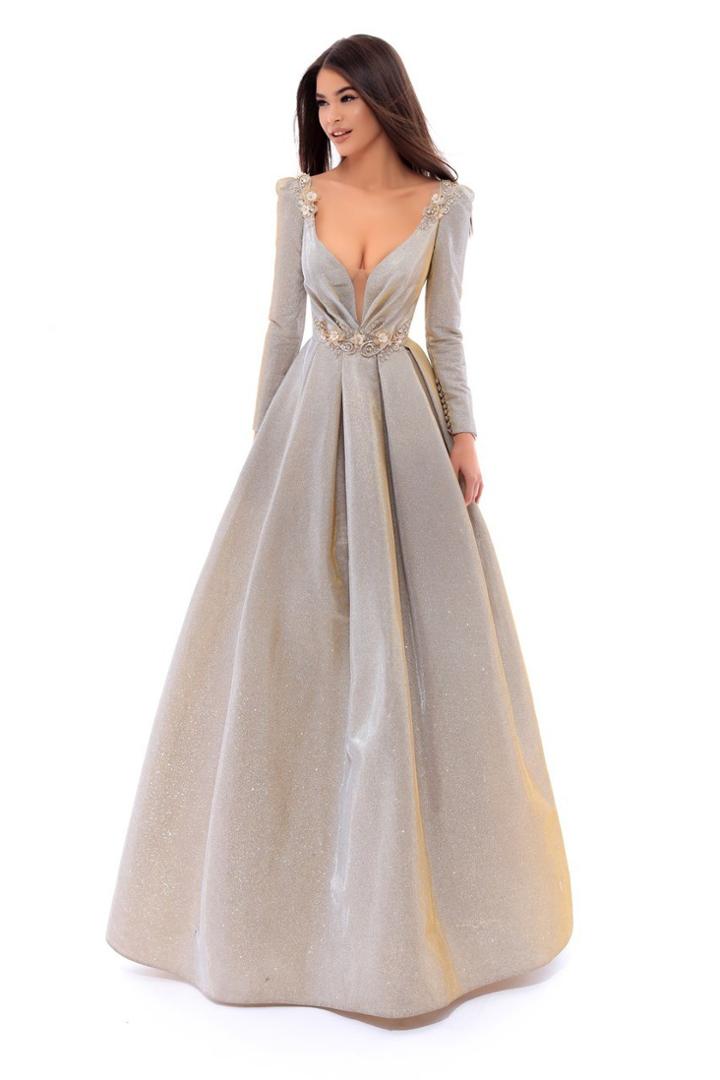 Tarik Ediz - 93433 Long Sleeve Deep V-neck Ballgown